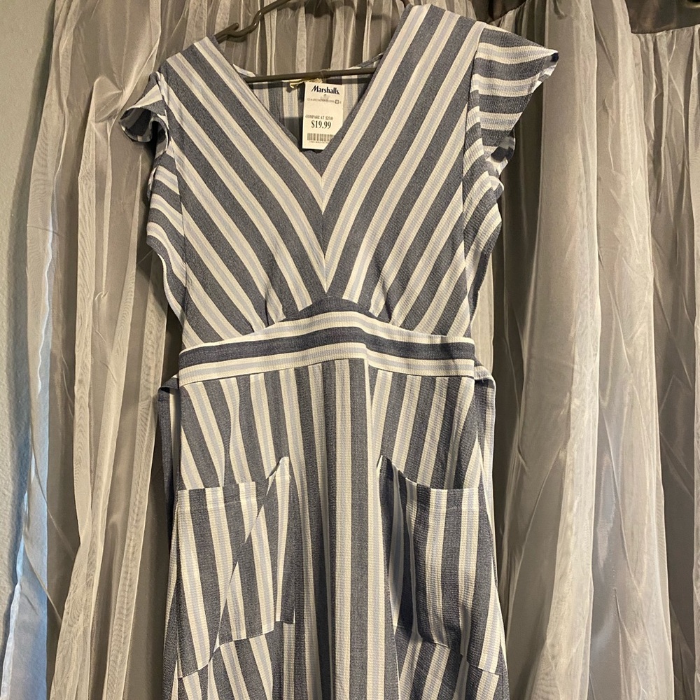 NWT Monteau Blue Stripe Dress Greece Vibes
